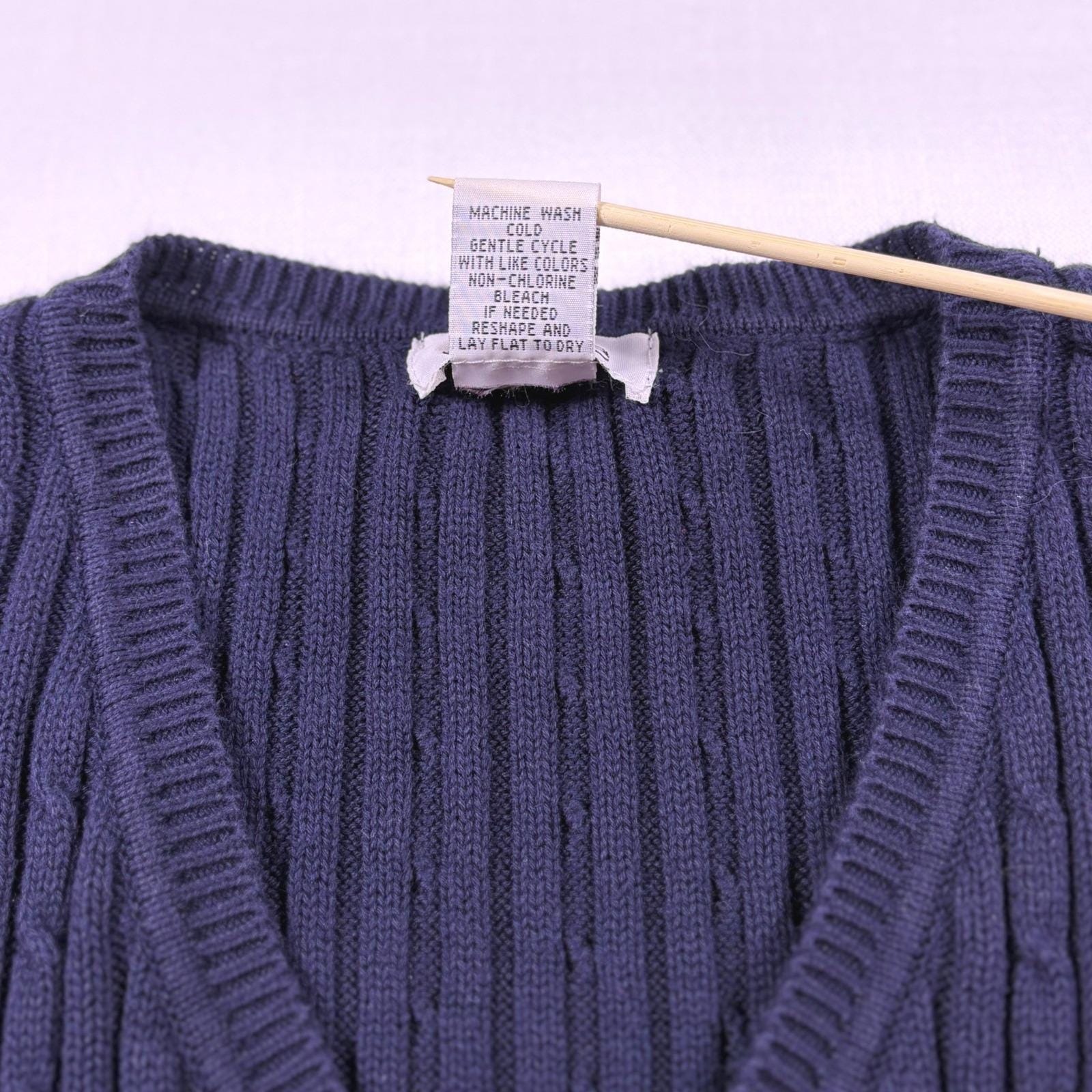 Vtg Article Cable Knit Sweater Vest Wmn S/M (Msr'd) Navy Preppy Dark Academia — image 4 of 8